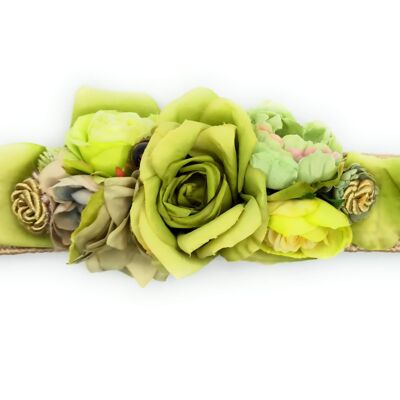 Flower Belt Light Green Raffia