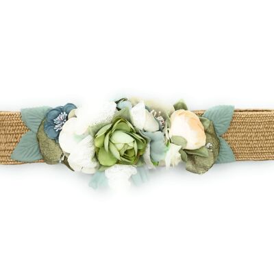 Flower Belt Mint Raffia