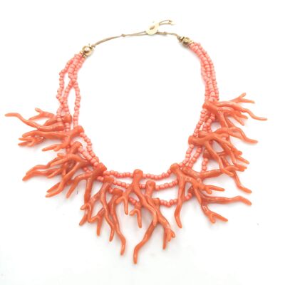 Dreifache kurze Halskette Orange Koralle