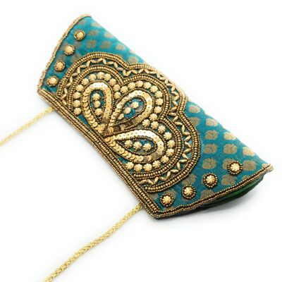 Handbag Party Bag Embroidered ethnic handicrafts, Emerald Trapezium - Long Handle