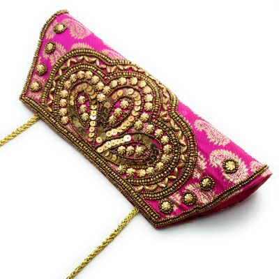 Handbag Party Bag Embroidered ethnic handicrafts, Bougainvillea Trapezoid - Long Handle