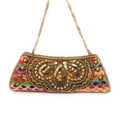 Handbag Party Bag Embroidered ethnic handicrafts, Multi Trapezoid - Short Handle