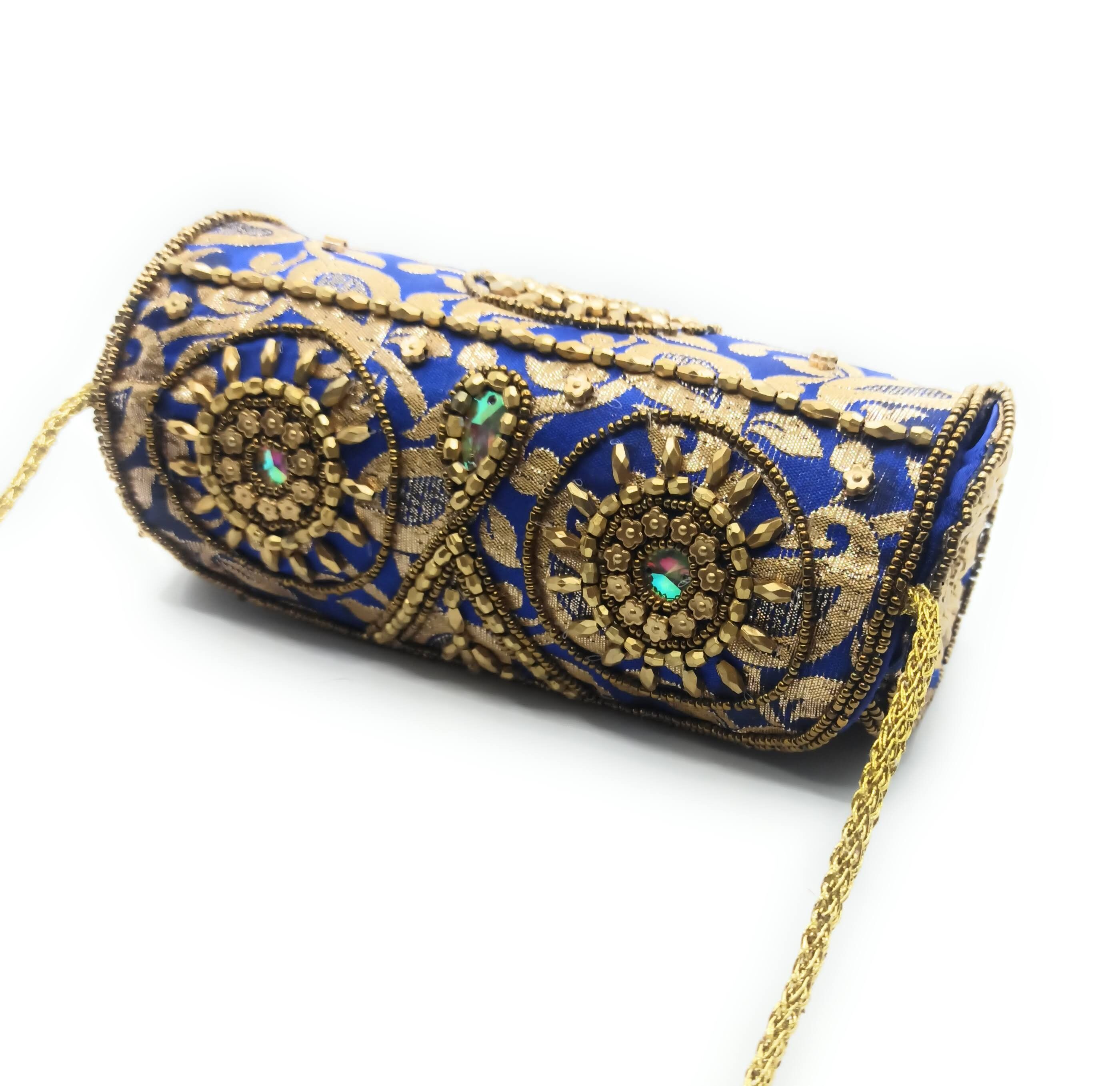 Borsetta Party Bag Ricamata artigianato etnico, Tubo Blu