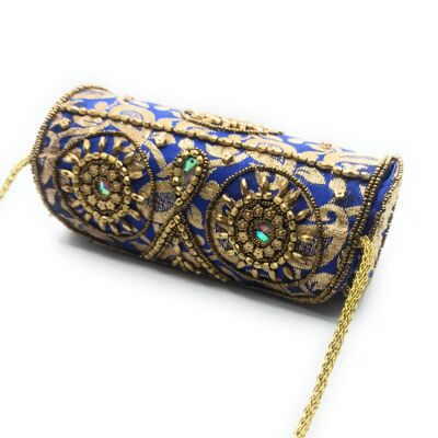 Handtasche Partytasche Besticktes ethnisches Kunsthandwerk, blaue Röhre