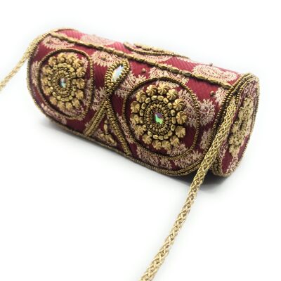 Clutch Bag Party Bag Embroidered ethnic handicrafts, Bordeaux Tube