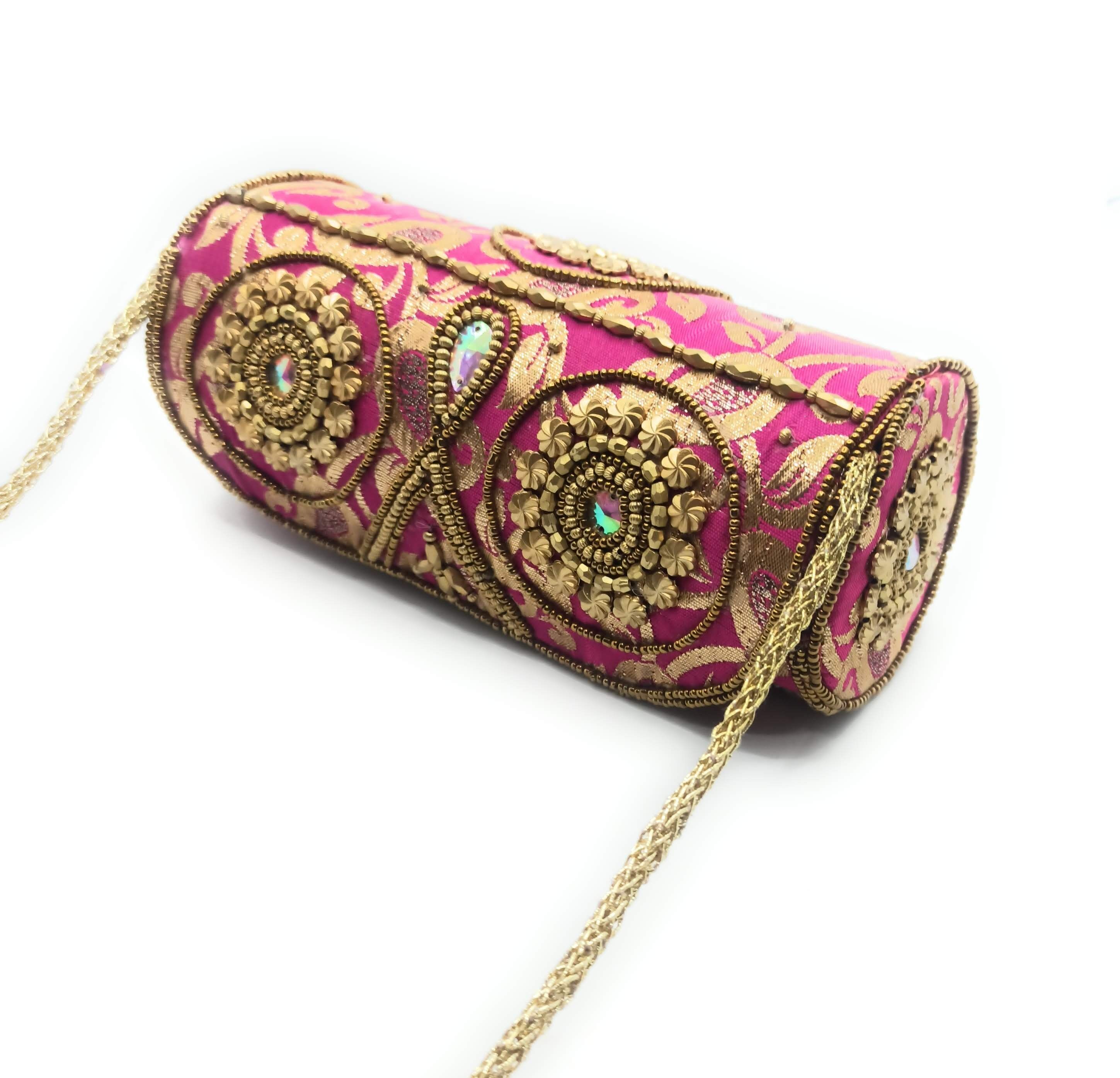 Borsetta Borsa da festa Artigianato etnico ricamato, Bougainvillea Tube (ultima unità!)