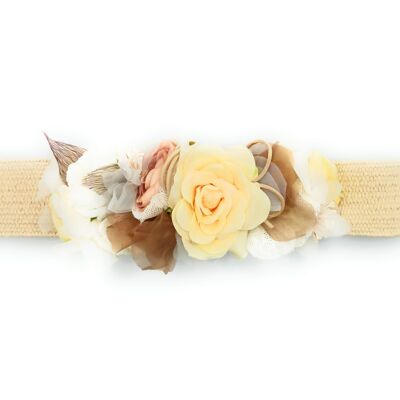 Flower Belt Beige Ivory Raffia