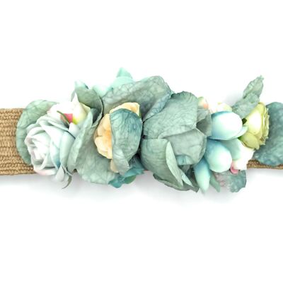 Flower Belt Turquoise Green Raffia