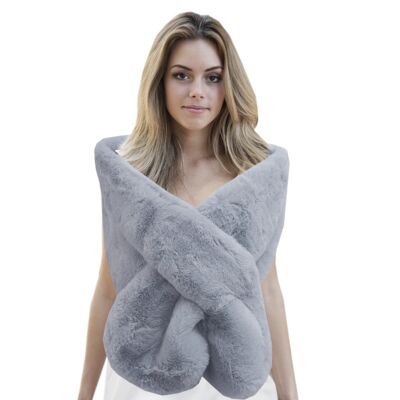Large Synthetic Fur Stole Pearl Gray 160x27cm (Size S/M)