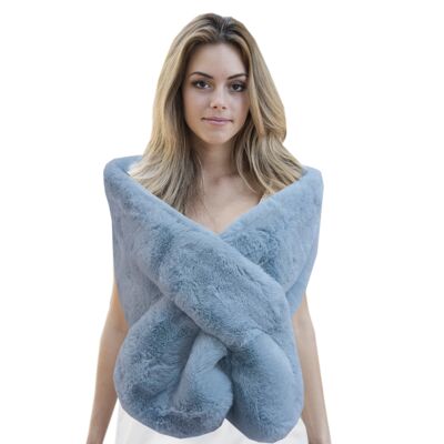 Large Synthetic Fur Stole Gray Blue 160x27cm (Size S/M)