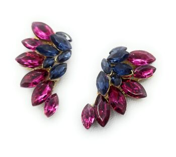 Boucles d'Oreilles Cristaux Brillants Demi Créoles Bleu Fuchsia 4