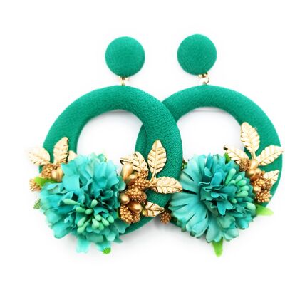 Large flamenco earrings Turquoise Hoop