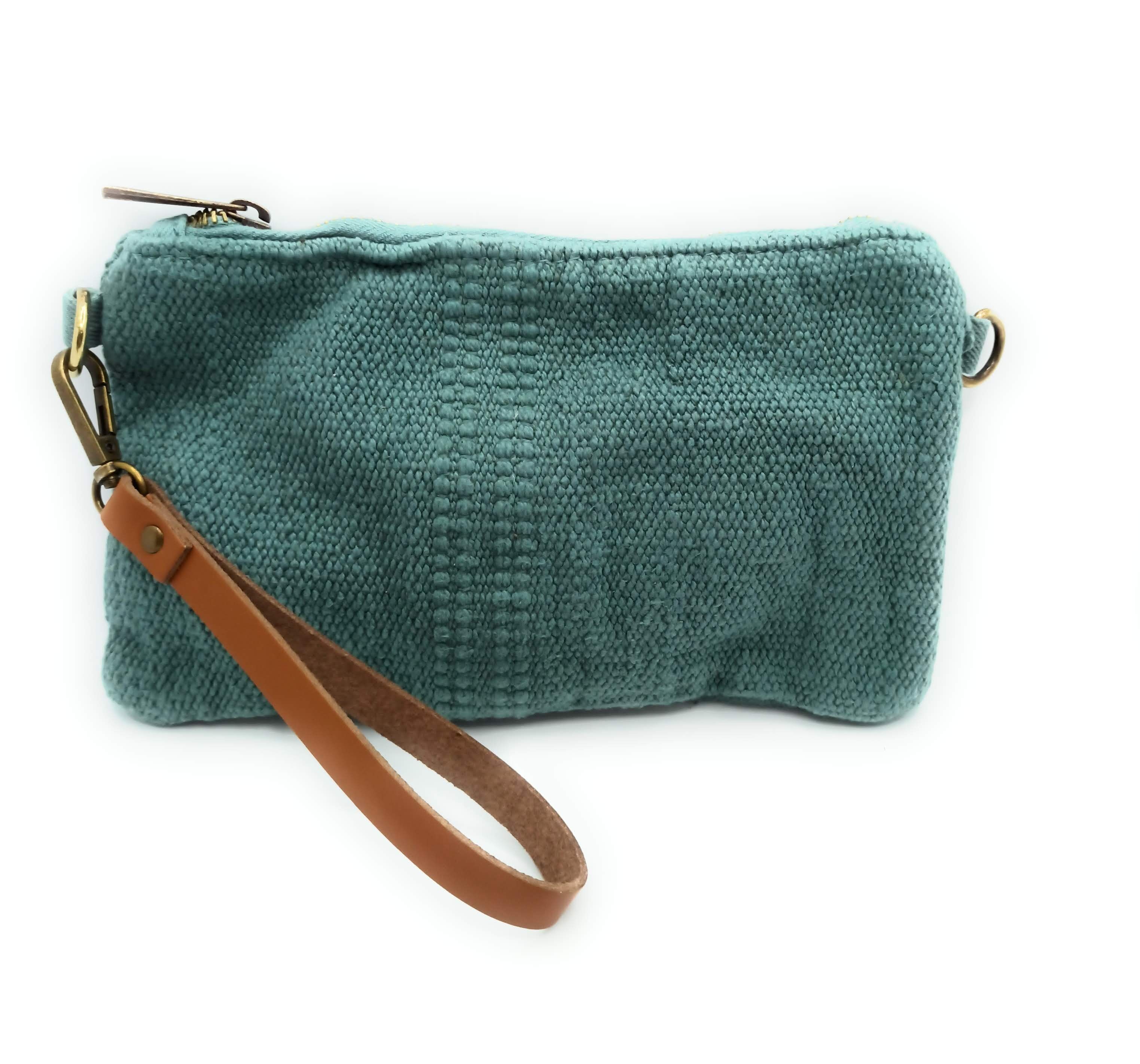 Borsa Piccola In Tessuto Con Manici In Pelle Verde