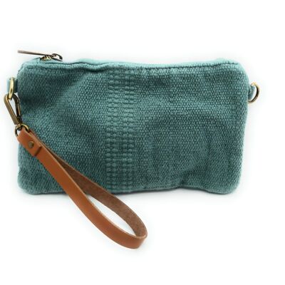 Small Fabric Bag Leather Handles Green