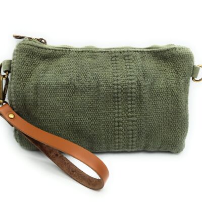 Small Canvas Bag Leather Handles Khaki