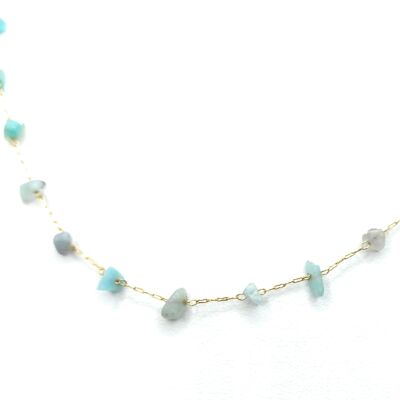 Short Necklace Semiprecious Stones Gold Green Water