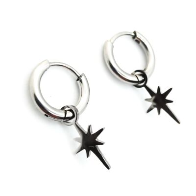 Boucles d'Oreilles avec Pendentifs Silver Star Hoop