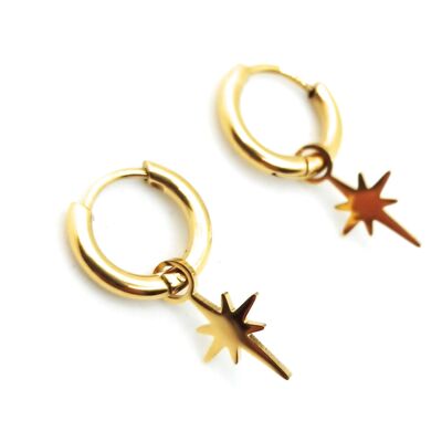 Boucles d'Oreilles avec Pendentifs Gold Star Hoop