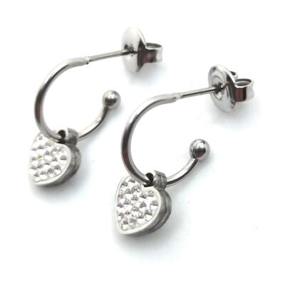 Boucles d'oreilles avec Pendentifs Coeur Argent Zircons (dernière unité !)