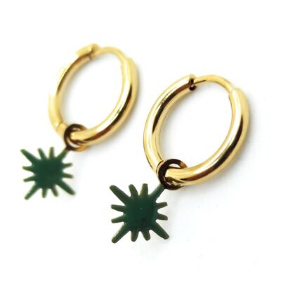 Pendientes con Colgantes · Aro Dorado Estrella Verde