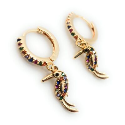 Earrings with Pendants Multicolor Bird Hoop