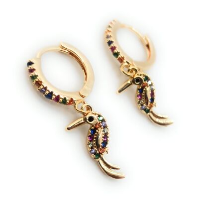 Orecchini con Pendenti Multicolor Bird Hoop