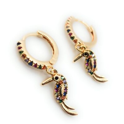 Earrings with Pendants Multicolor Bird Hoop