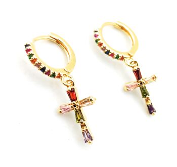 Boucles d'Oreilles avec Pendentifs Multicolor Cross Hoop 8