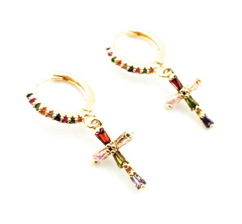 Pendientes con Colgantes · Aro Cruz Multicolor