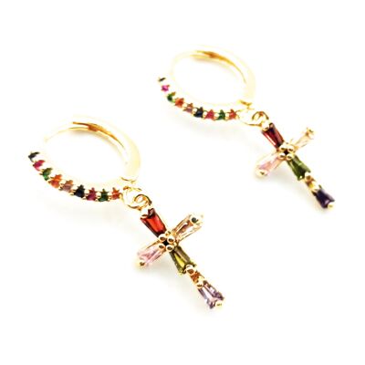 Ohrringe mit Anhänger Multicolor Cross Hoop