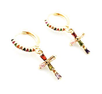 Boucles d'Oreilles avec Pendentifs Multicolor Cross Hoop 1