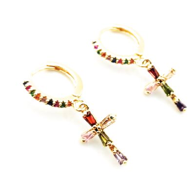 Earrings with Pendants Multicolor Cross Hoop