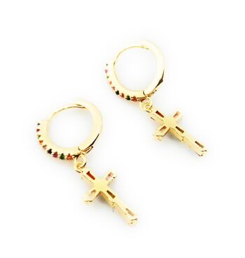 Boucles d'Oreilles avec Pendentifs Multicolor Cross Hoop 5