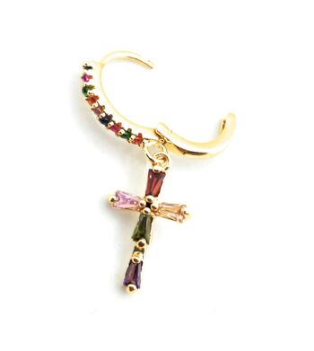 Boucles d'Oreilles avec Pendentifs Multicolor Cross Hoop 3