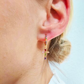 Boucles d'Oreilles avec Pendentifs Multicolor Cross Hoop 7