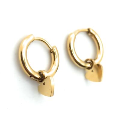 Earrings with Pendants Golden Heart Hoop