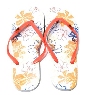 Damen Flip Flops Orange Hibiscus