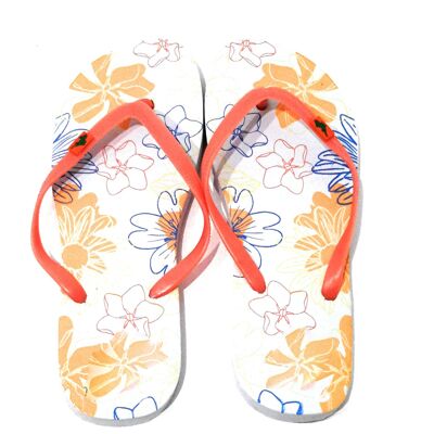 Damen Flip Flops Orange Hibiscus