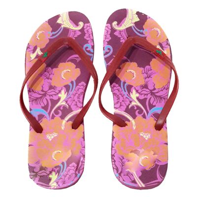 Damen Flip Flops Bordeaux Blumen