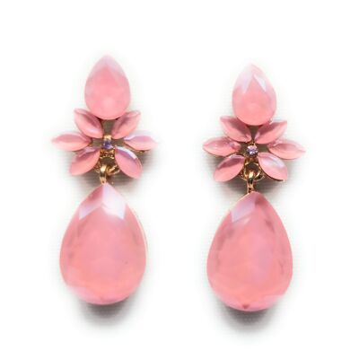 Crystal Drop Flower Earrings Pink