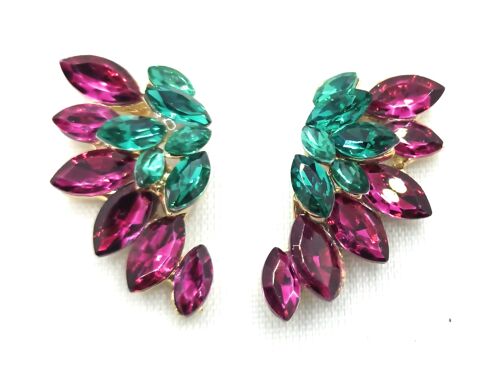 Pendientes Cristales Brillantes · Verde Fucsia, Oro