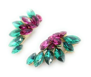 Boucles d'Oreilles Cristaux Brillants Vert Fuchsia, Doré 3