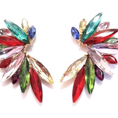 Boucles d'Oreilles Brillantes Cristaux Multicolore, Doré