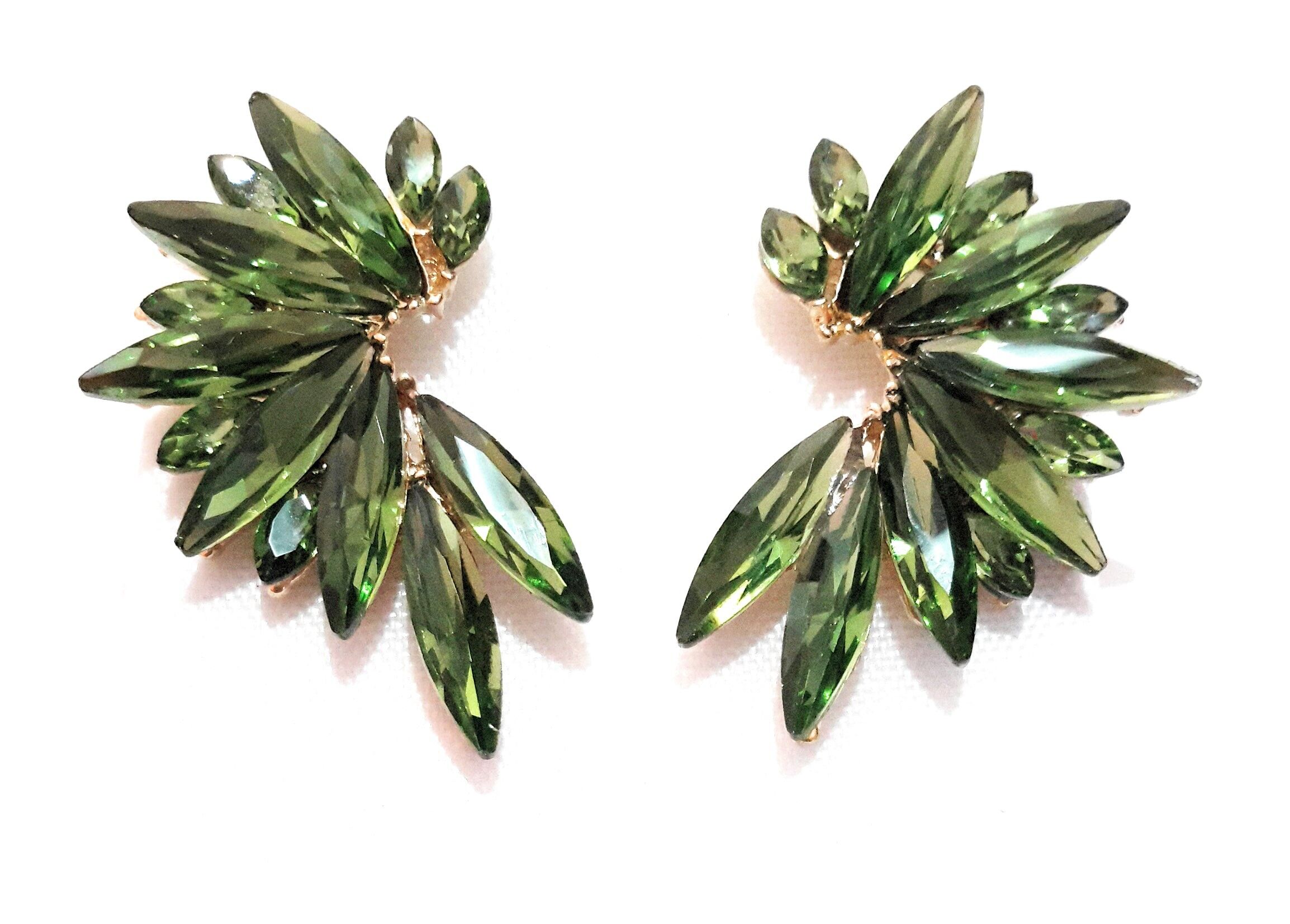 Brilliant Crystals Earrings Forest Green, Gold