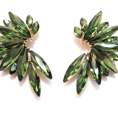 Boucles d'Oreilles Cristaux Brillants Vert Forêt, Doré