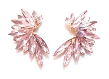 Boucles d'Oreilles Cristaux Brillants Rose Clair, Doré 1