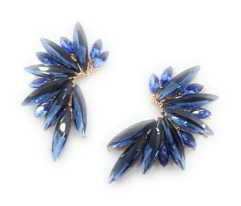 Boucles d'Oreilles Cristaux Brillants Bleu Nuit, Doré 2