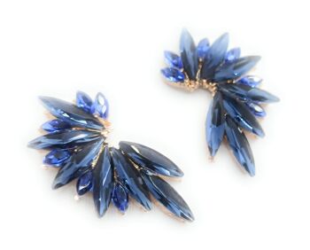 Boucles d'Oreilles Cristaux Brillants Bleu Nuit, Doré 3