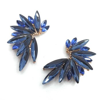 Boucles d'Oreilles Cristaux Brillants Bleu Nuit, Doré 4