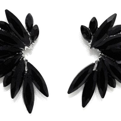 Boucles d'Oreilles Cristaux Brillants Noir, Argent